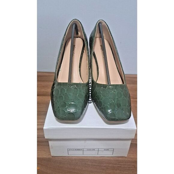 Unique Vintage Shoes Size 5 Green Crocodile Embossed Pumps - Picture 7 of 8